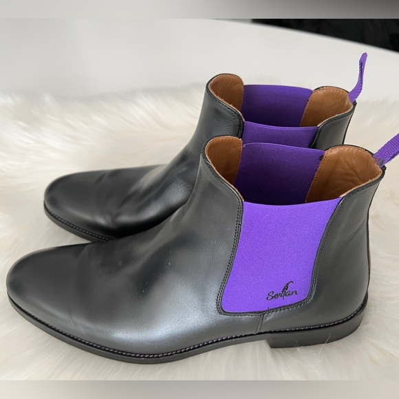SERFAN CHELSEA Italian 43 Mens BOOT CALF LEATHER BLACK PURPLE US 10.5 in Box EUC - Picture 4 of 17